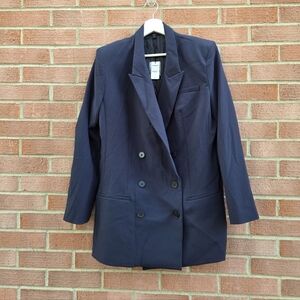 Express Navy Double Breasted Long Blqzer Jacket Large